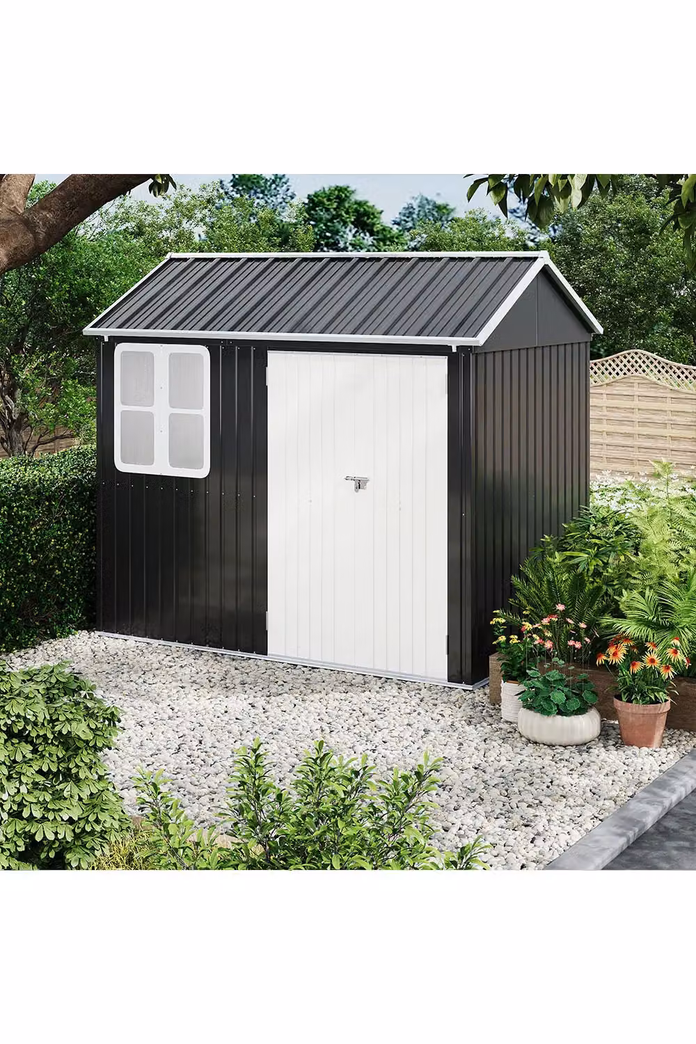 Living and Home Metal Apex Roof Garden Tool Shed Outdoor Storage House in Grey – 3