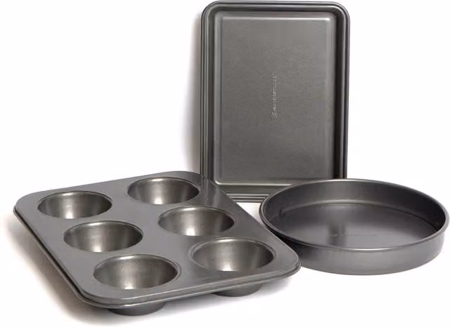 Masterclass 3-Piece Grey Baking Pan Set including Muffin Pan, 23cm Loose Base Pan and Brownie Pan