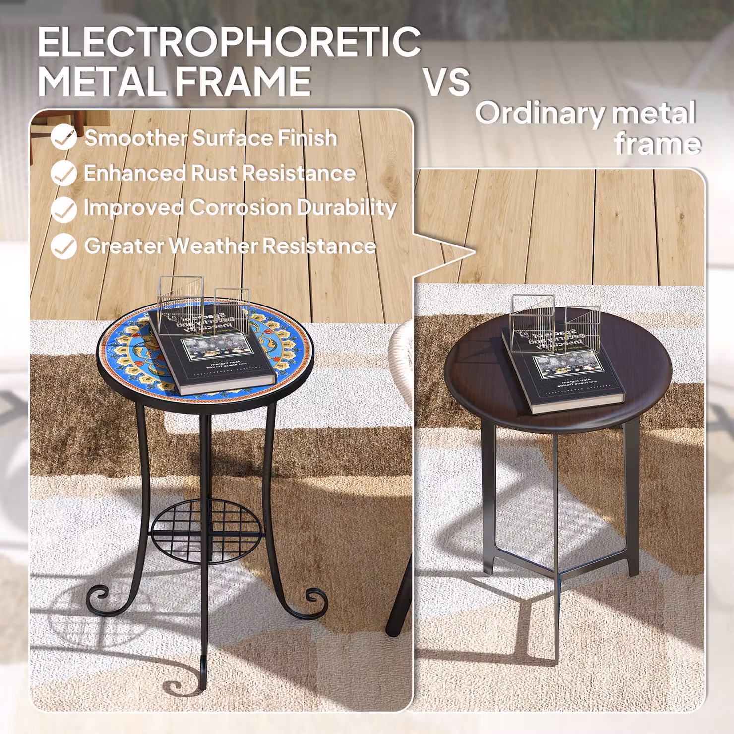 Outsunny Blue Mosaic Garden Side Table with Ceramic Tile Top, Diameter: 35.5 cm – 6