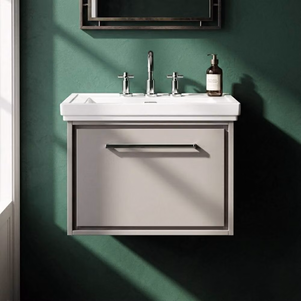 Balterley Modern Wall Hung Bathroom Vanity Unit with Fireclay Basin, Grey, Width: 60 cm – 2