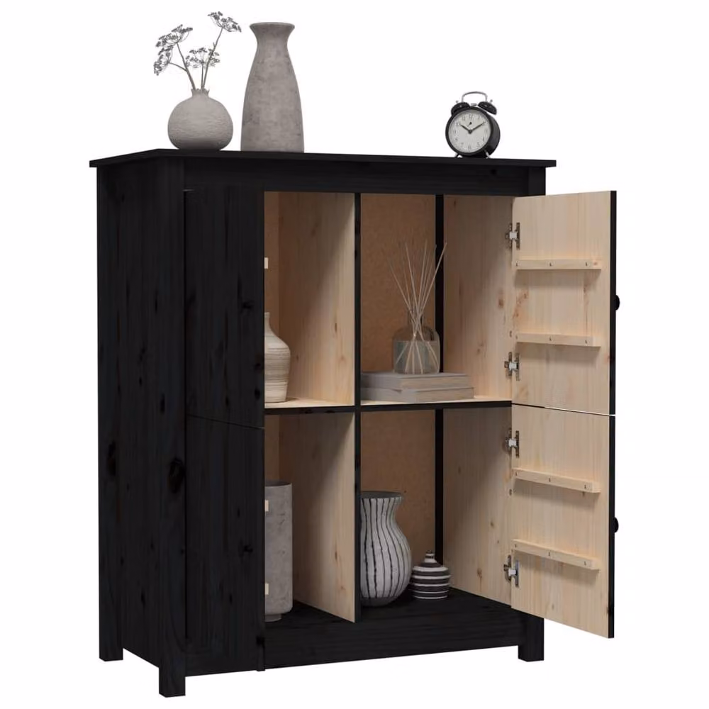 Berkfield Home Black Rustic Solid Wood Pine Sideboard W/D/H: 83 x 41.5 x 100 cm – 3