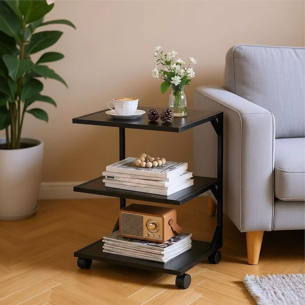 FLAVORA Modern 3-Tier Black Metal Rolling Side Table – 2