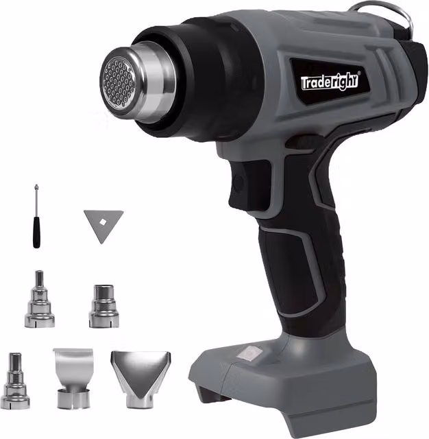 Traderight 21V Cordless Handheld Heat Gun with 5 Nozzles in Black and Grey