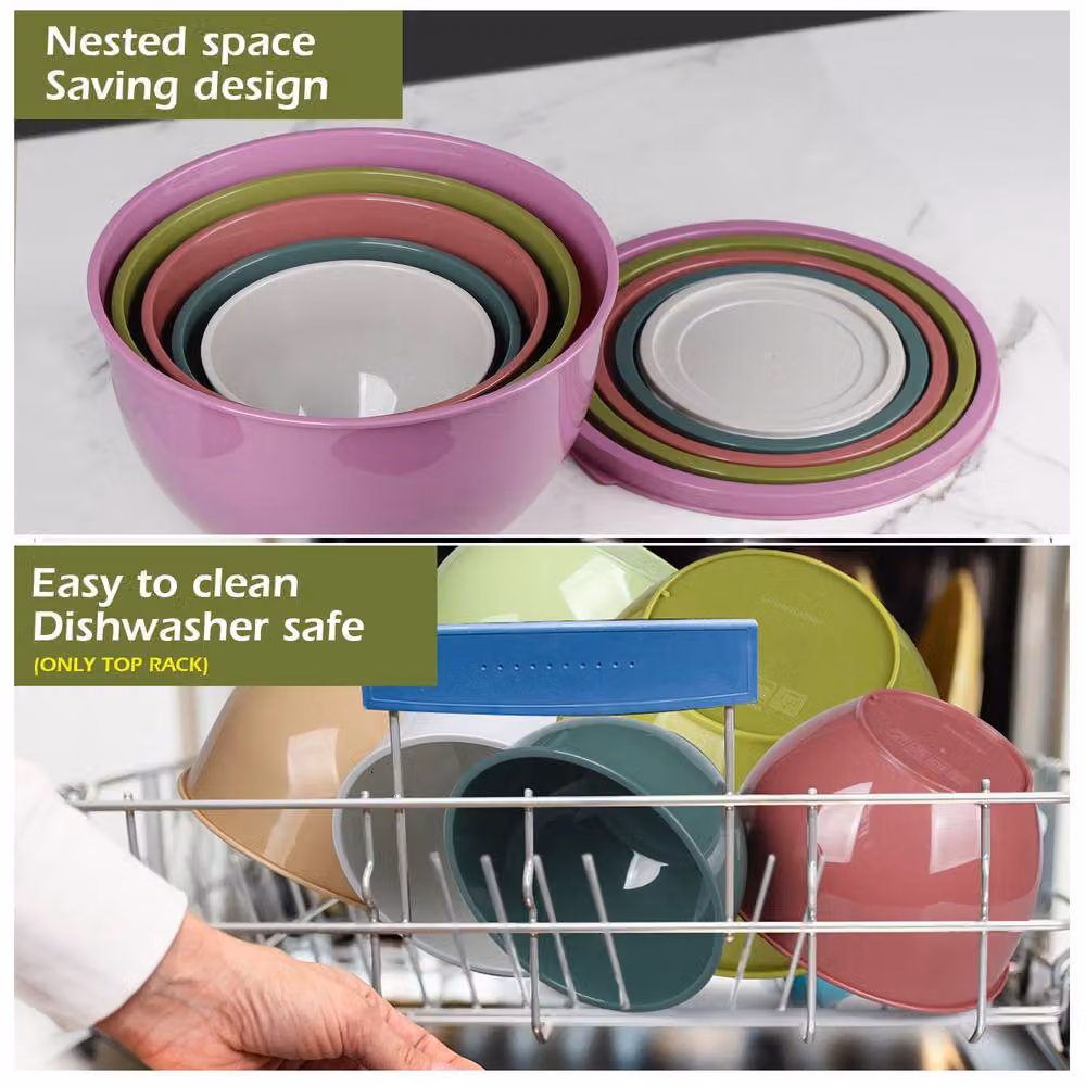 Greentainer 5 Piece Multicolour Nesting Plastic Mixing Bowls Set with Lids – 5