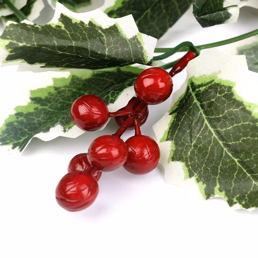 FLAVORA 2-Piece Christmas Holly Leaf and Red Berry Garland in Green and Red, W/D/H: 100 x 15 cm – 5