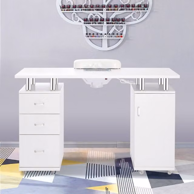 Livingandhome Modern White Manicure Nail Table with Castors