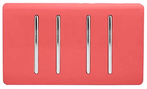 Trendi 4 Gang Rocker Light Switch, 10 Amp, Red and Chrome