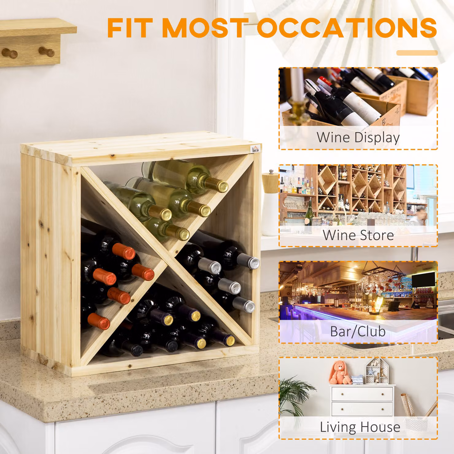 HOMCOM 24 Bottle Rustic Pine Wood Wine Rack in Brown – 5