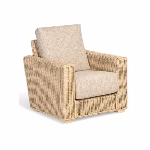 Desser Burford Natural Rattan Armchair with Beige Weatherproof Cushions
