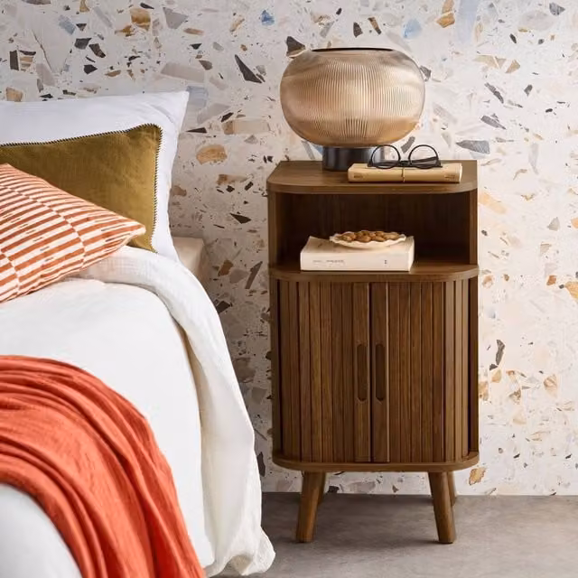 sweeek Bedside Table with Sliding Doors and Niche in Dark Brown