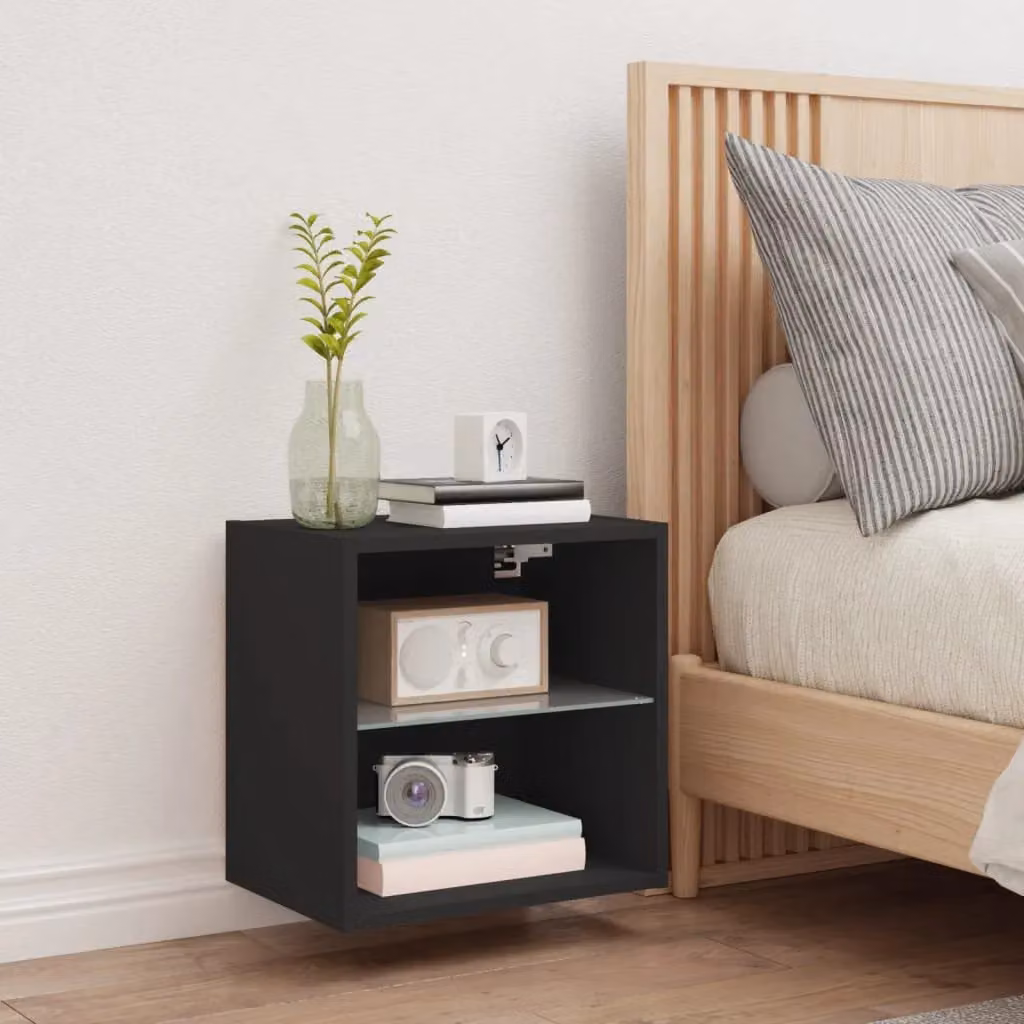 Berkfield Home Wall-mounted Black Bedside Cabinet with Integrated LED Lights – 3