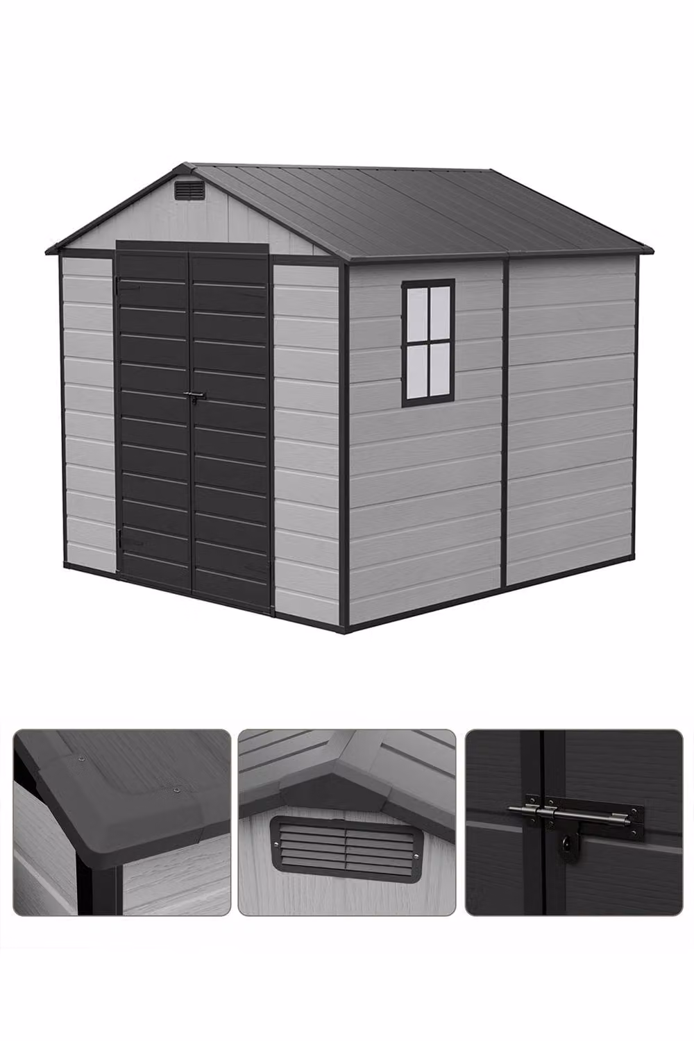 Living and Home Large Garden Storage Shed in Grey, W: 213.36 cm, D: 233.5 cm, H: 226.5 cm – 6