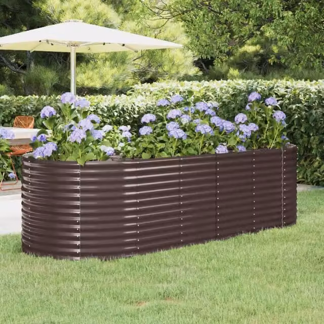 Berkfield Home Garden Brown Powder-coated Steel Raised Bed W/D/H: 249 x 100 x 68 cm – 1