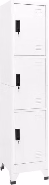 Berkfield Home White Steel Locker Cabinet with Hinged Doors, W/D/H: 38 x 45 x 180 cm