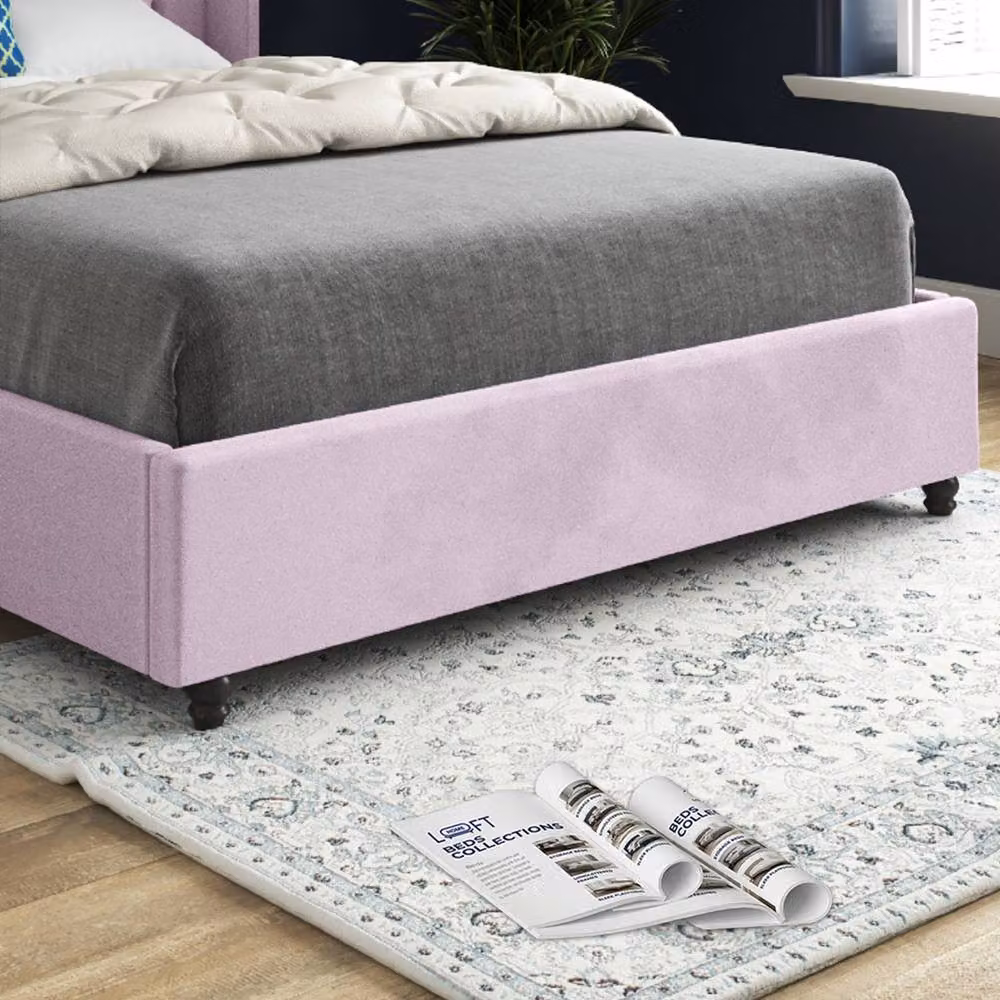 KDMD Welbury Winged Upholstered Pink Velvet Designer Bed Frame, Single, W: 90 cm, D: 200 cm – 5