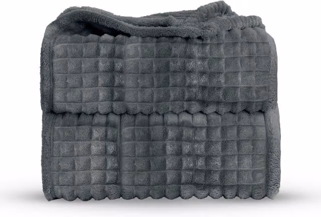 Velosso Waffle Pique Velvet Throw Blanket in Anthracite Grey, W: 150 cm