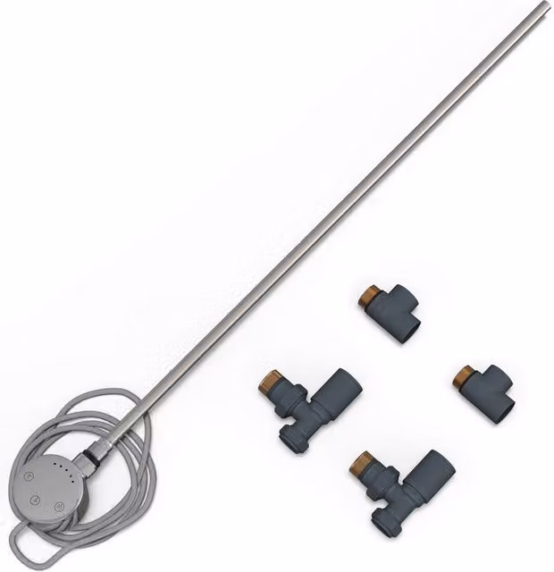 UK Radiators Talus Dual Fuel Towel Rail Kit with Touch Thermostatic Display, Anthracite, Height: 63 cm