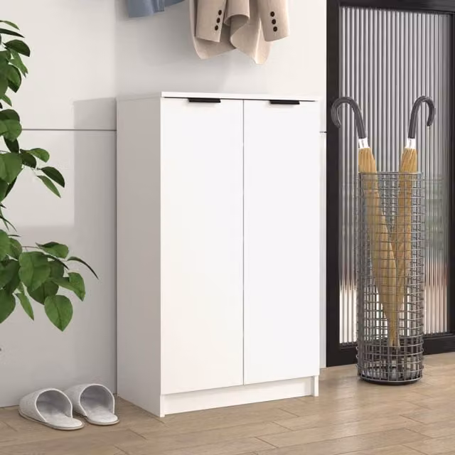 Berkfield Home White Wall Mounted Shoe Cabinet with Hinged Doors, W/D/H: 59 x 35 x 100 cm – 1