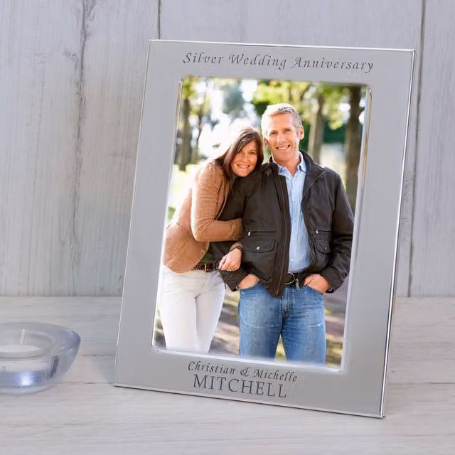 Uniqueful Personalised Silver Wedding Anniversary Silver Plated Rectangular Tabletop Photo Frame