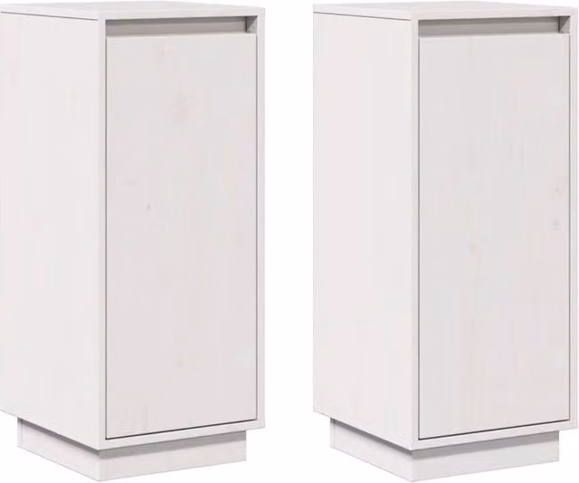 Berkfield Home Set of 2 White Lacquered Solid Pine Sideboards, W/D/H: 31.5 x 34 x 75 cm