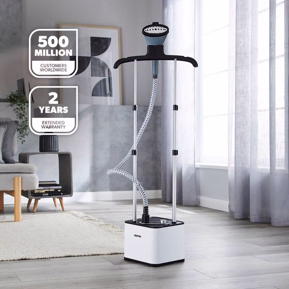 Geepas 2000W Upright Garment Steamer with 11 Steam Modes and 1.3L Water Tank in White – 2