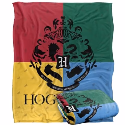 Warner Brothers Harry Potter House Pride Hogwarts Multicolour Fleece Blanket, W: 152 cm, D: 127 cm