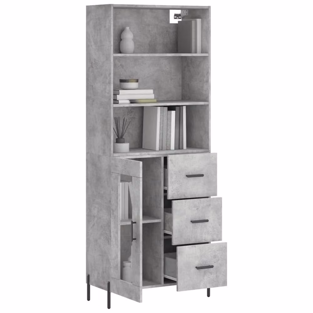 Berkfield Home Highboard in Concrete Grey, W/D/H: 69.5 x 34 x 180 cm – 2