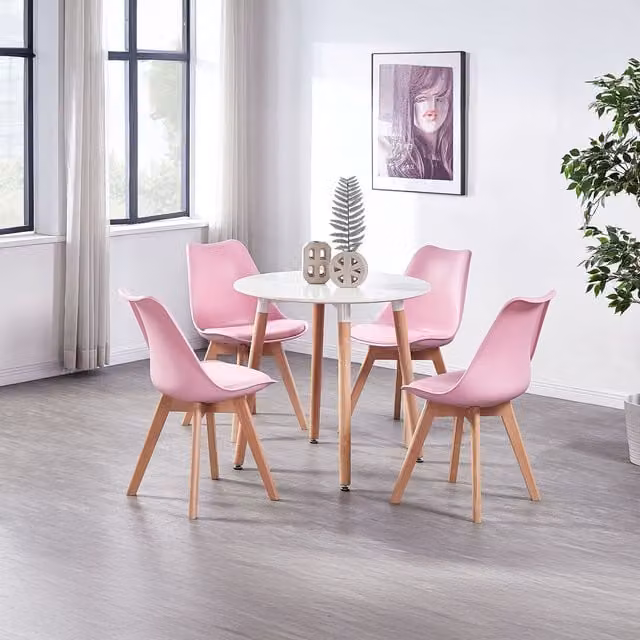 Life Interiors Lorenzo Round Dining Set with Table and 4 Chairs in Pink