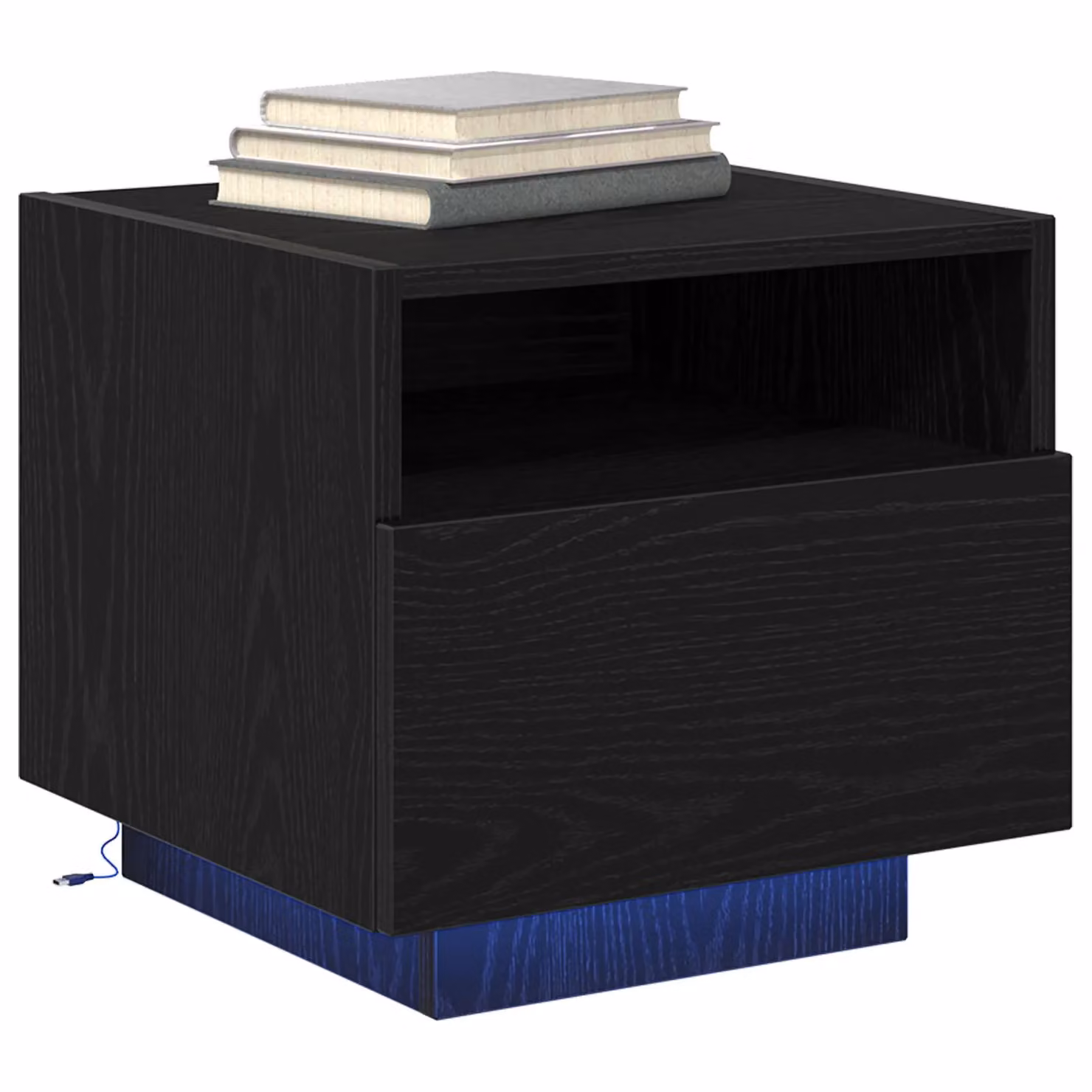 Berkfield Home Set of 2 Black Oak Bedside Cabinets with Integrated LED Lights, W/D/H: 40 x 39 x 37 cm – 3