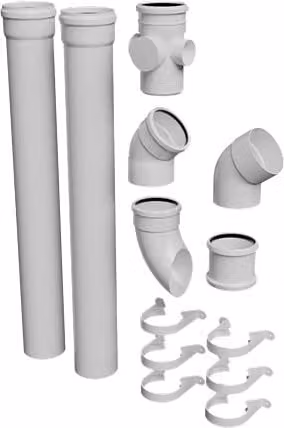 FloPlast 110mm Industrial/Xtraflo Downpipe Kit with Swan Neck and Access Pipe in White