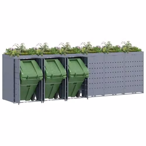 vidaXL Wheelie Bin Storage for 6 Bins, Light Grey, W: 408 cm, D: 77.5 cm, H: 121.5 cm