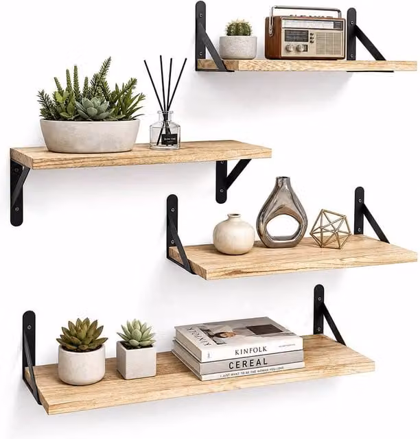 Levede Set of 4 Rustic Brown Solid Wood Wall Mounted Floating Shelves – 1