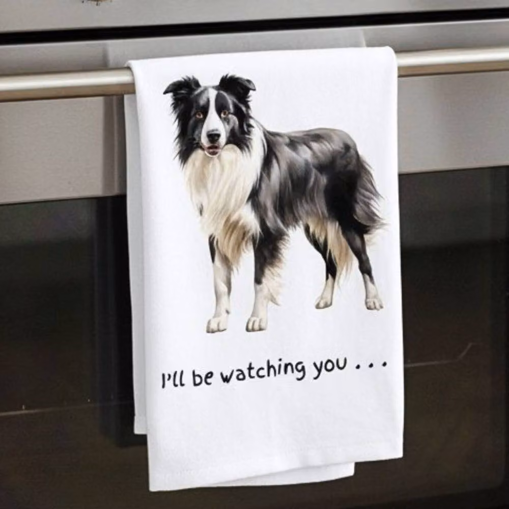 Animal Crackers Border Collie Funny Dog Tea Towel, White and Grey Cotton, 66 cm – 2