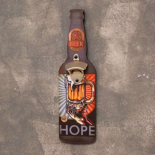 Quipulse Vintage Wall-mounted Decorative Metal and Wood Bottle Opener in Brown