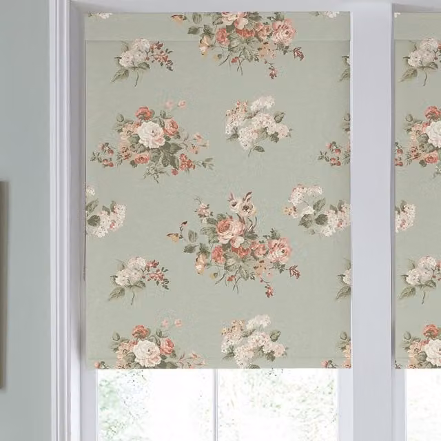 Laura Ashley Rosemore Semi-Transparent Floral Roller Blind in Sage Green