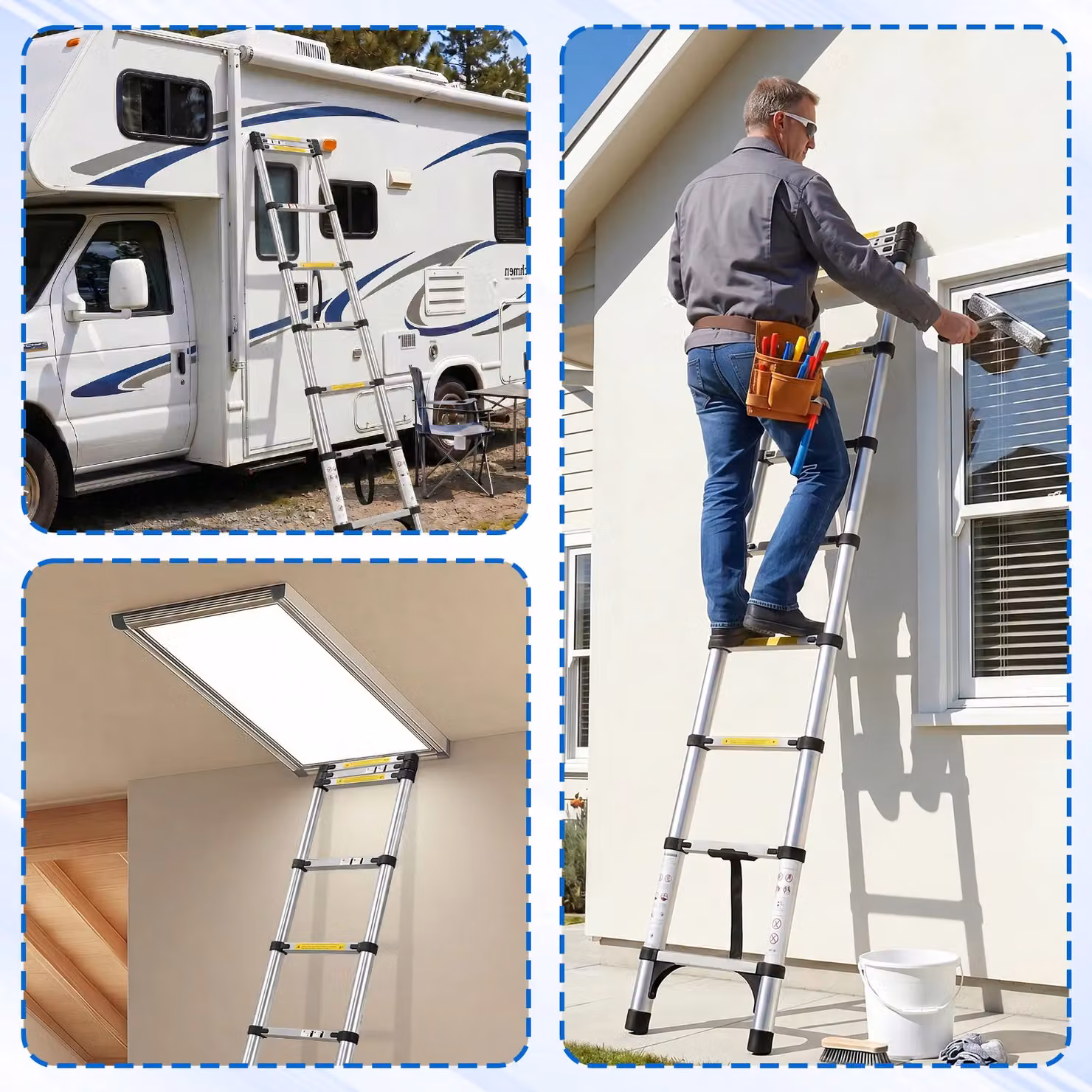Alivio Heavy-Duty Telescopic Aluminium Extension Ladder with Safety Lock and Non-Slip Rubber Feet, Silver, Max Height: 3.8 m, Load Capacity: 150 kg – 6