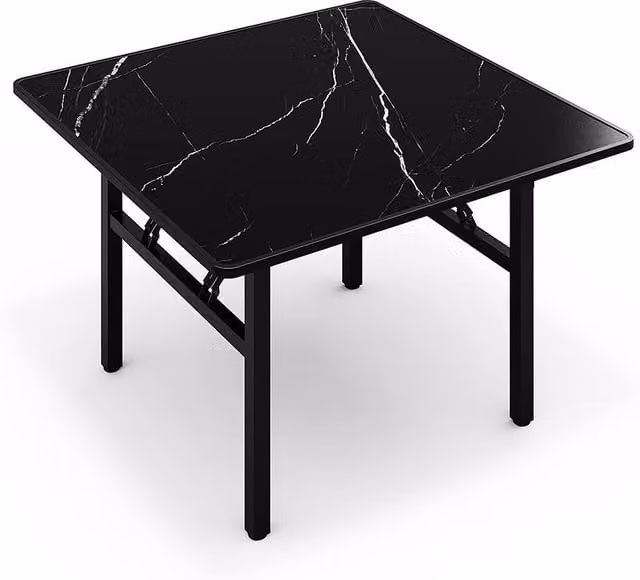Garden Sanctuary Square Folding Coffee Table with Black and White Marble Effect Top, W: 80 cm – 1