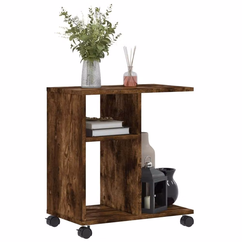Berkfield Home Side Table with Wheels in Smoked Oak Brown, W/D/H: 50 x 30 x 55 cm – 4