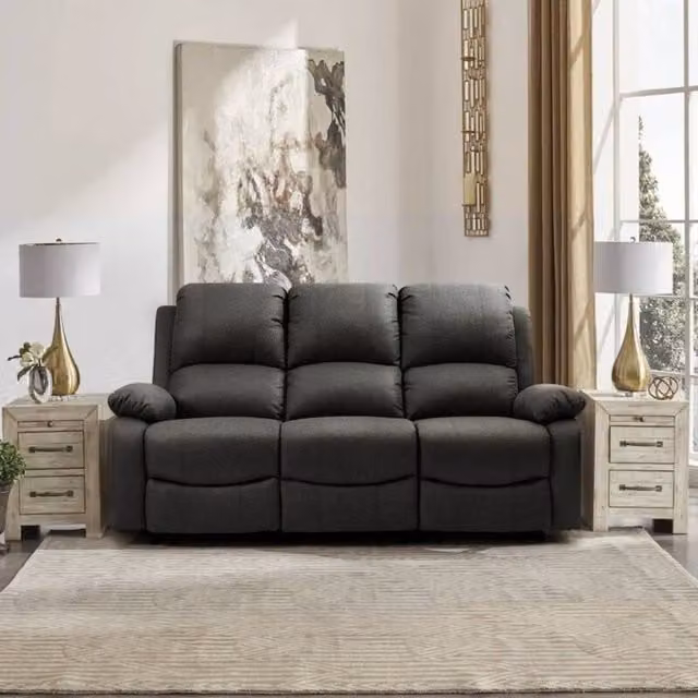Comfy Living Ltd Luxury Fabric Reclining 3 Seater Sofa in Grey