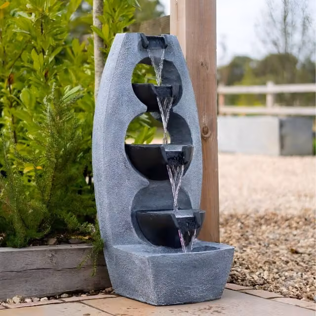 Primrose 5 Tier Stone Effect Cascading Bowl Tabletop Water Feature in Brown