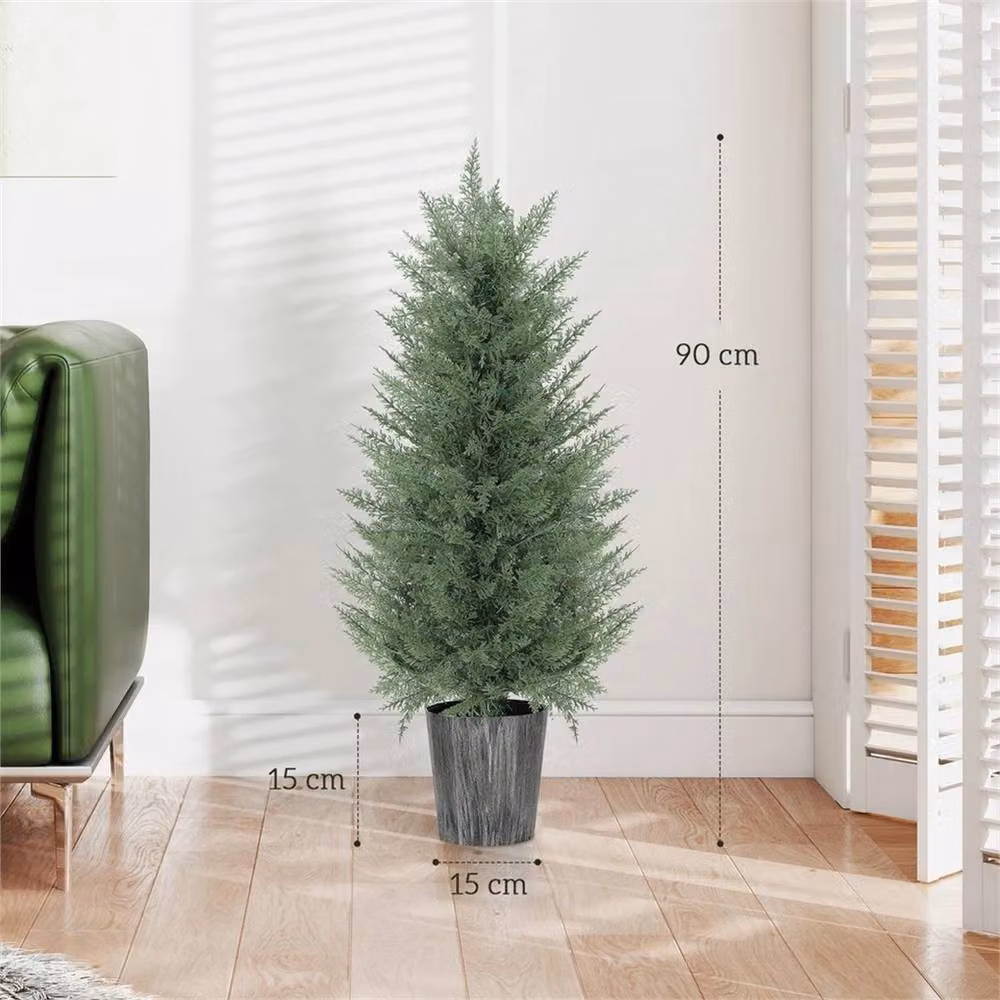 Nordara Set of 2 Green Artificial Cypress Tabletop Trees with PE Leaves – 2