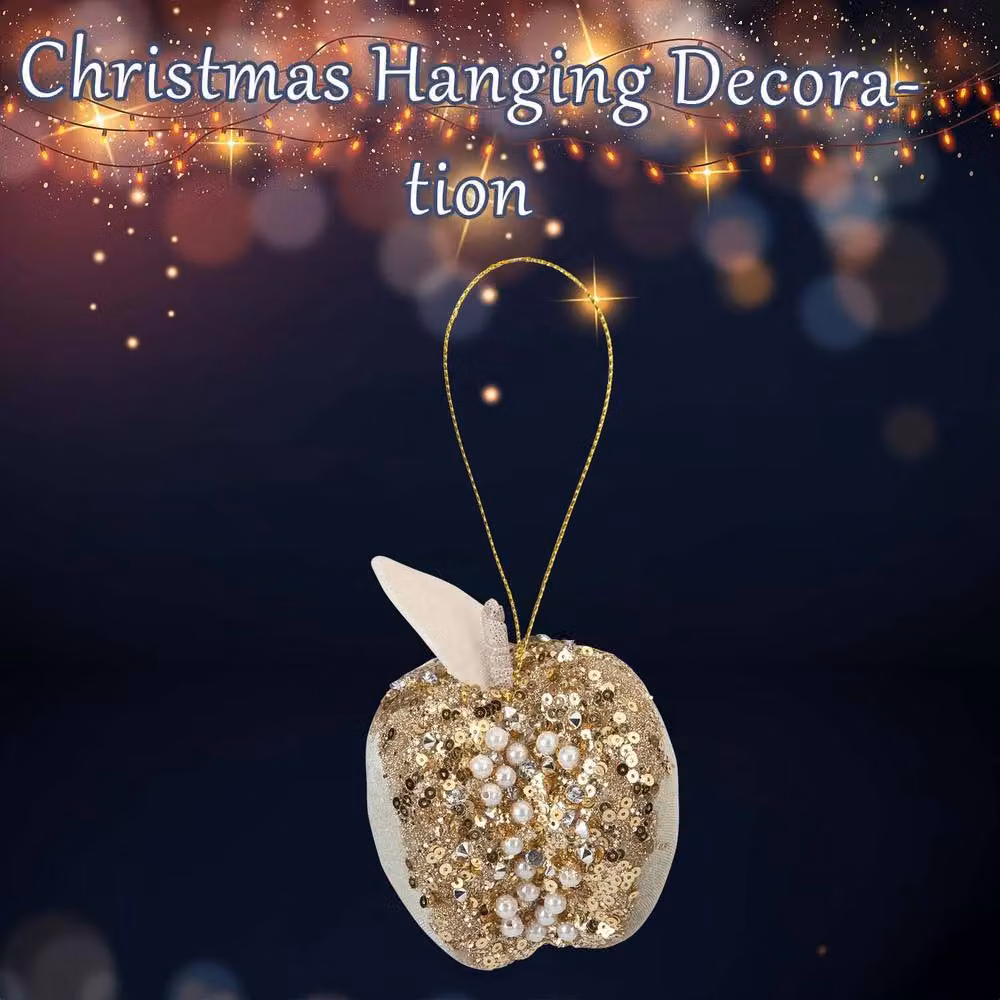 VFM e-Store Christmas Velvet Apple Hanging Decoration in Gold and Green, H 13 cm x W 8 cm – 2