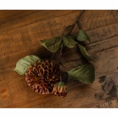 Love Lace Hill Interiors Dahlia Artificial Flower Stem in Yellow and Green