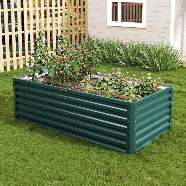 Livingandhome Metal Raised Garden Bed for Vegetable Gardens, Green