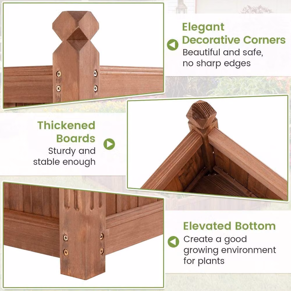 Costway Wooden Raised Garden Bed with 4 Drainage Holes, Brown, W/D/H: 117 x 59 x 59 cm – 4