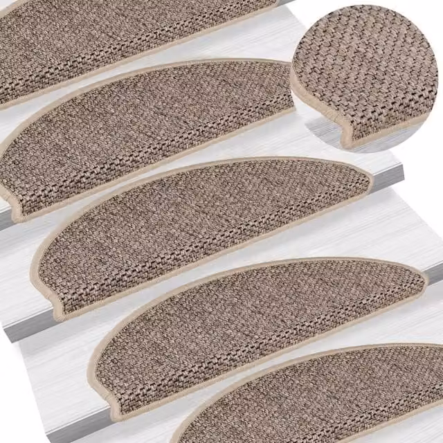 Berkfield Home Self-adhesive Sisal-Look Stair Mats, 15 Pieces, Dark Beige, W/D/H: 65 x 21 x 4 cm