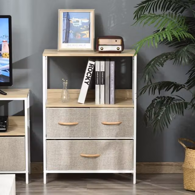 HOMCOM White 3 Drawer Storage Chest Unit with Shelves and Scandinavian Design