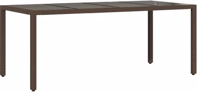 Berkfield Home Brown Poly Rattan Garden Table with Glass Top, W: 190 cm, D: 90 cm, H: 75 cm – 1