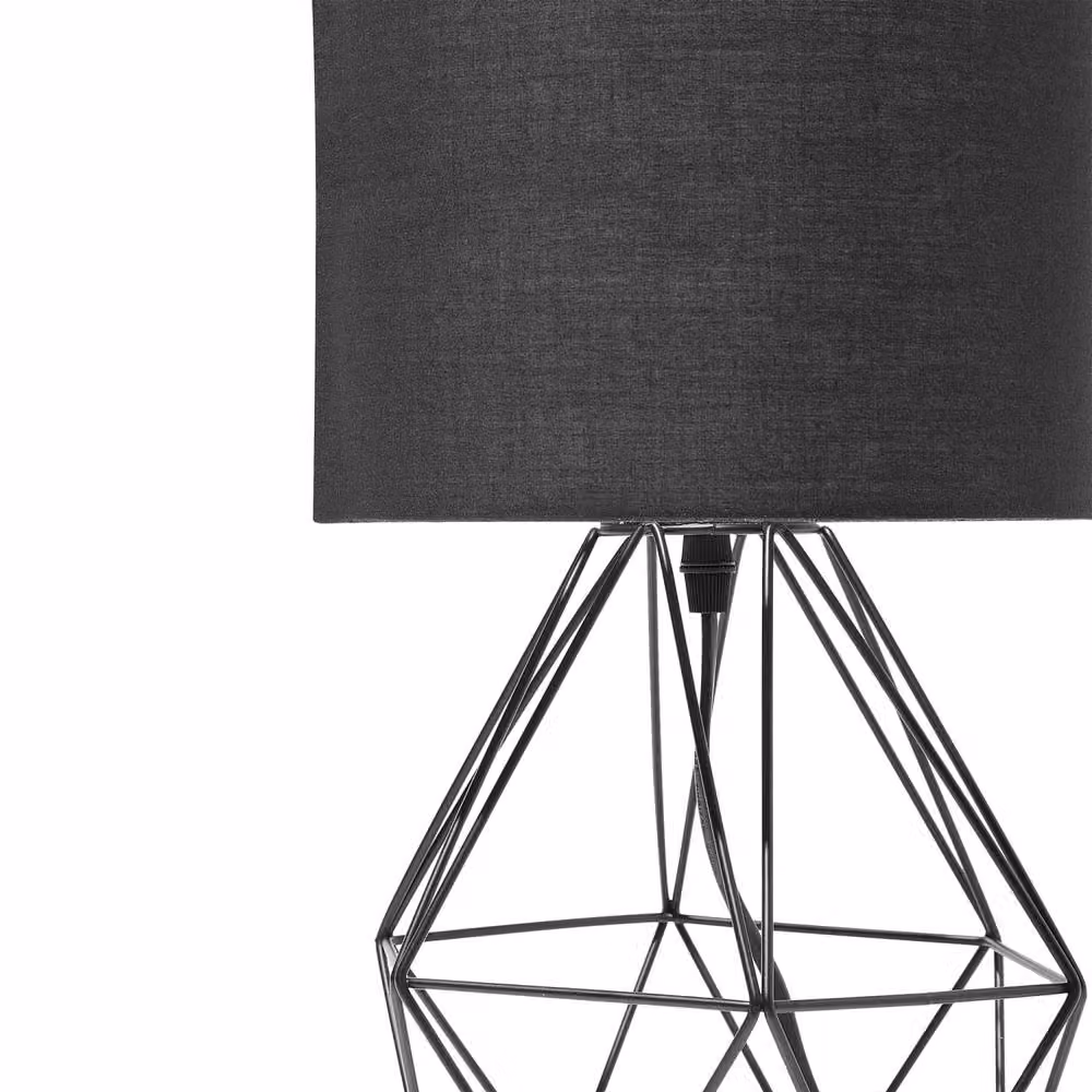 Wyld and Coco Industrial Table Lamp in Black with Metal Wire Cage and Fabric Shade – 6
