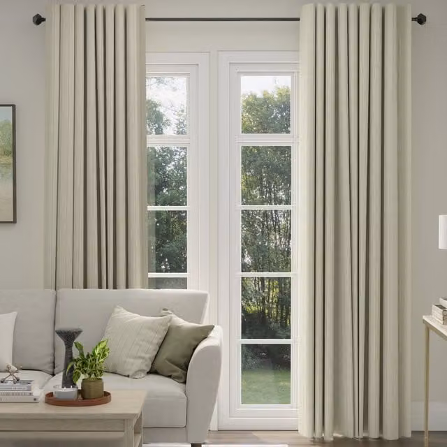 ANTE DECOR Latham Made To Measure Blackout Cotton Stripe Curtains in Beige and White